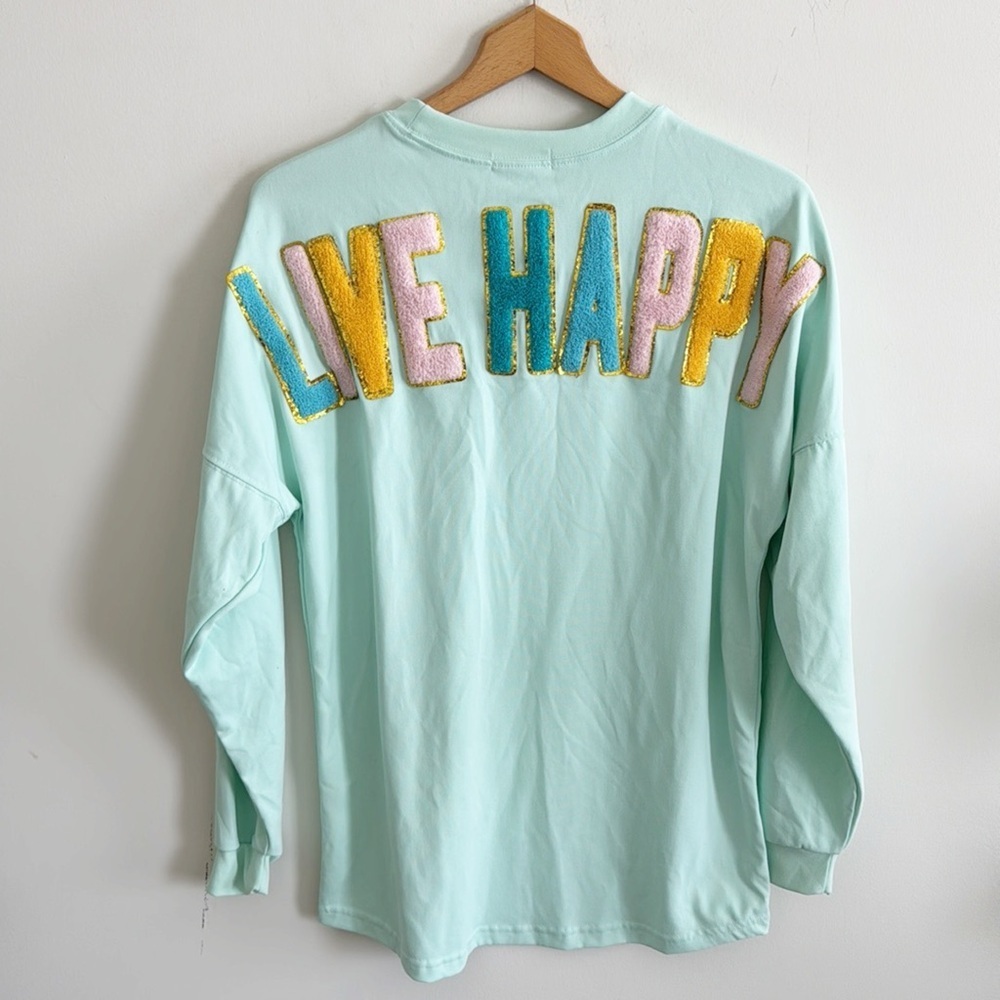 SIMPLY SOUTHERN SPARKLE LIVE HAPPY LONG SLEEVE JERSEY CREW T-SHIRT sz S